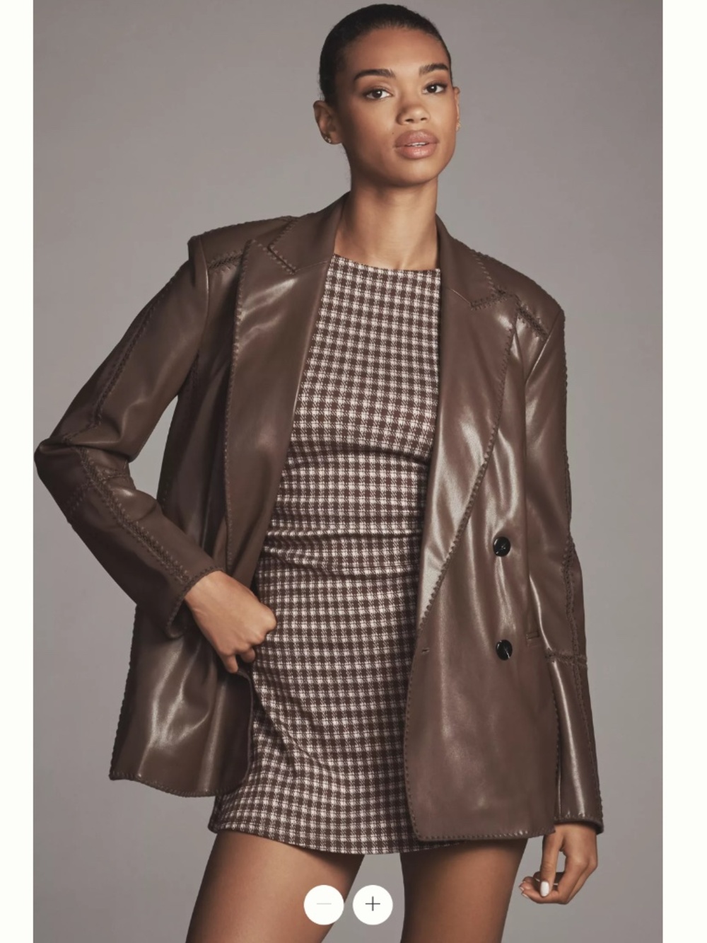 By Anthropologie Faux Leather Crochet-Stitch Blazer